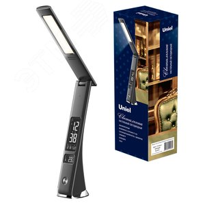 Светильник TLD-567 Black/LED/300Lm/4500K/Dimmer настольный c часами, календарем, термометром, 6W. Встроенный аккумулятор 2000mAh. Сенсорный выключатель. Диммер. Черный. - фото 4