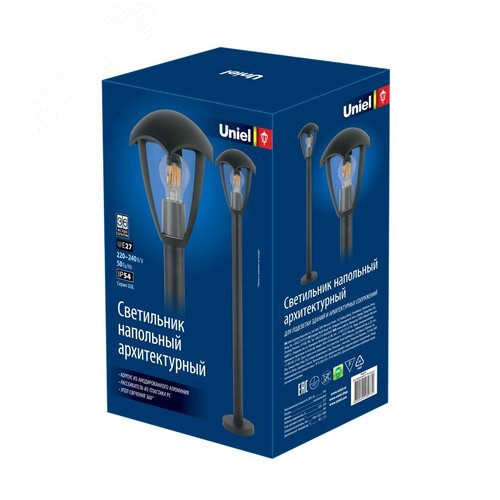 Светильник уличный, под лампу Е27. Архитектурный напольный. UUL-T80A 60W/E27 IP54 BLACK Корпус серый - фото 3