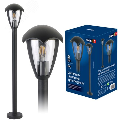 Светильник уличный, под лампу Е27. Архитектурный напольный. UUL-T80A 60W/E27 IP54 BLACK Корпус серый - фото 4