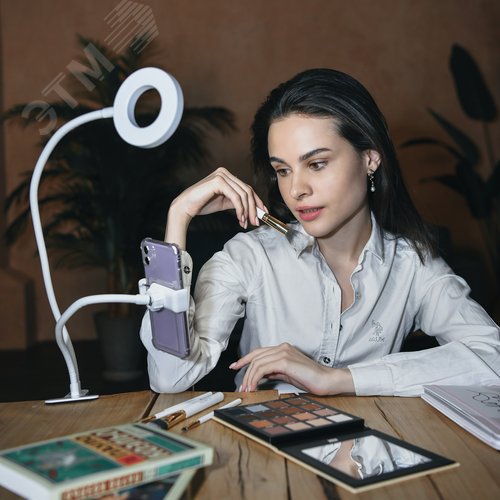 Светильник светодиодный, с диммером и штативом для телефона. ULK-F51-8W/SW/DIM IP20 WHITE Серия Backstage. Теплый свет(3000К)/Белый свет(4000К)/Дневной свет(6500К). Белый. - фото 10