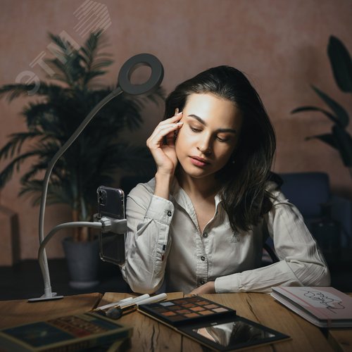 Светильник светодиодный, с диммером и штативом для телефона. ULK-F51-8W/SW/DIM IP20 WHITE Серия Backstage. Теплый свет(3000К)/Белый свет(4000К)/Дневной свет(6500К). Белый. - фото 11