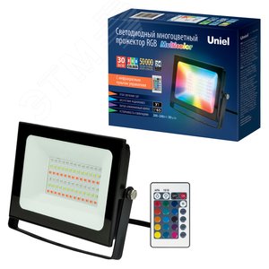 Прожектор светодиодный мультиколор пульт ДУ в/к черный корпус ULF-F60-30W/RGB IP65 200-240В BLACK - фото 2
