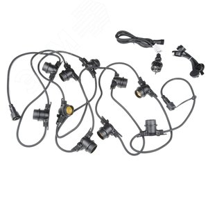 Гирлянда Белт-Лайт 5 м + 1,5 м сетевой шнур 10 патронов E27 шаг 50см 5 заглушек черная UDL-K121 10/E27/5M 5C IP65 BLACK BELT-LIGHT - фото 1