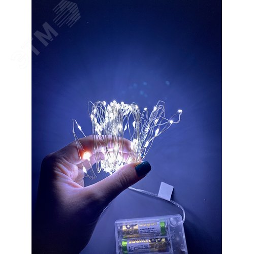 Гирлянда светодиодная на батарейках 3AA не в/к Роса 10 м 100 светодиодов Белый свет Провод медный ULD-S1000-100/SCB/3AA WHITE IP20 DEW - фото 4