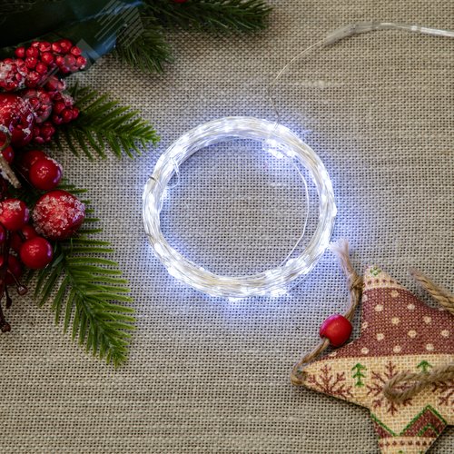 Гирлянда светодиодная на батарейках 3AA не в/к Роса 10 м 100 светодиодов Белый свет Провод медный ULD-S1000-100/SCB/3AA WHITE IP20 DEW - фото 9