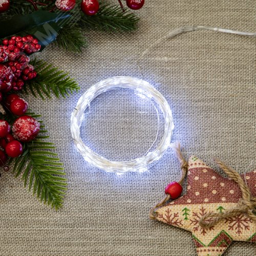 Гирлянда светодиодная на батарейках 3AA не в/к Роса 10 м 100 светодиодов Белый свет Провод медный ULD-S1000-100/SCB/3AA WHITE IP20 DEW - фото 10