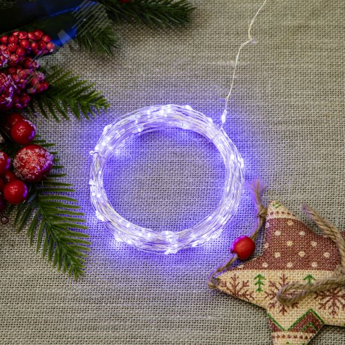 Гирлянда светодиодная на батарейках 3AA не в/к Роса 10 м 100 светодиодов Фиолетовый свет ULD-S1000-100/SCB/3AA PURPLE IP20 DEW Провод медный - фото 10