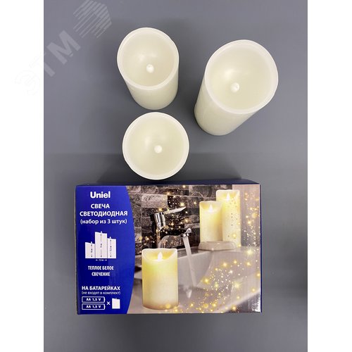 Фигура светодиодная Свеча на батарейках 2АА (не в/к) в составе набора из 3 штук 1 светодиод Теплый ULD-F050 WARM WHITE CANDLE SET3 - фото 3