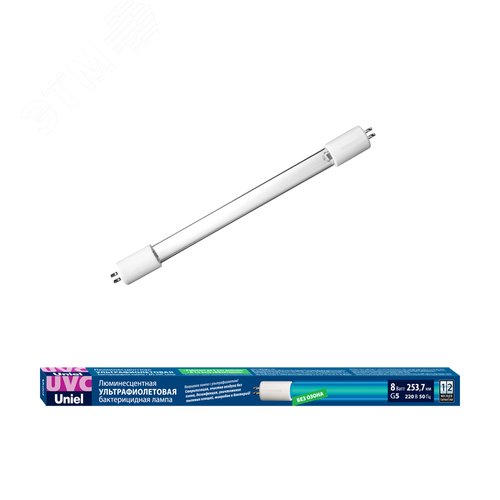 Лампа ультрафиолетовая бактерицидная. EFL-T5-8/UVCB/G5/CL Спектр UVC 253,7нм. - фото 2