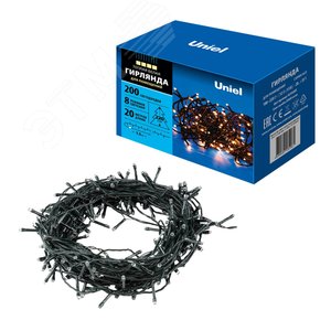 Гирлянда светодиодная 20 м 200 светодиодов теплый белый свет зеленый провод ULD-S2000-200/DGA WARM WHITE IP20 - фото 6