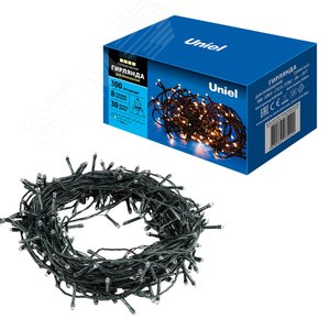 Гирлянда светодиодная, 30 м 300 светодиодов ULD-S3000-300/DGA WARM WHITE IP20 Теплый белый свет зеленый провод - фото 5