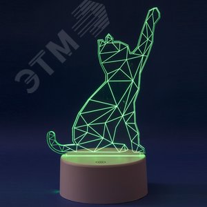 Светильник декоративный с эффектом 3D Кошка на батарейках 3AAA не в/к 1 светодиод RGB свет USB кабель в/к ULI-M501 RGB/3AAA CATTY/WHITE - фото 3