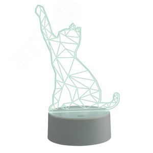 Светильник декоративный с эффектом 3D Кошка на батарейках 3AAA не в/к 1 светодиод RGB свет USB кабель в/к ULI-M501 RGB/3AAA CATTY/WHITE - фото 2