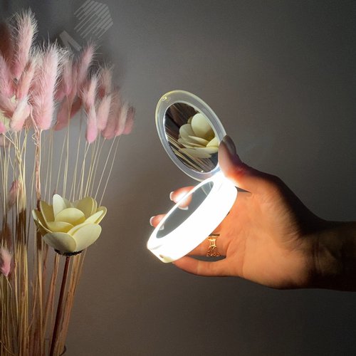 Зеркало карманное с подсветкой (1Х+2Х) ULK-F70 2AAA WHITE На батарейках 2AАА (не в/к). Белый. - фото 5