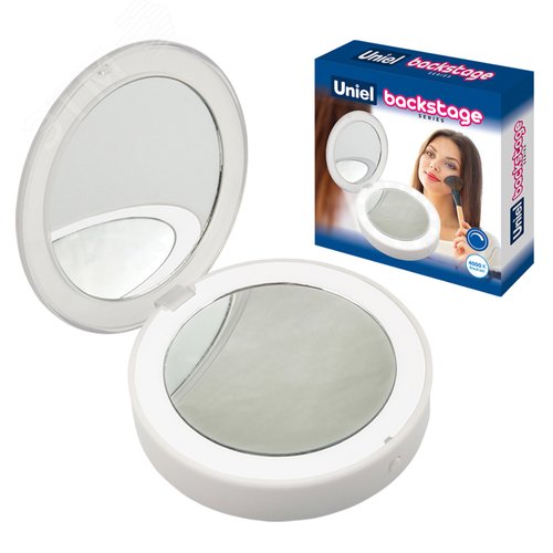 Зеркало карманное с подсветкой (1Х+2Х) ULK-F70 2AAA WHITE На батарейках 2AАА (не в/к). Белый. - фото 4