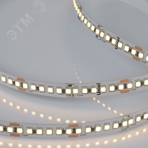 Лента светодиодная гибкая на самоклеящейся основе. ULS-2835-180LED/m-10mm-IP20-DC24V-17W/m-5M-3000K Катушка 5м. в герметичной упаковке. Теплый белый свет(3000К) - фото 2