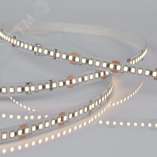 Изображение товара Лента светодиодная гибкая на самоклеящейся основе. ULS-2835-180LED/m-10mm-IP20-DC24V-17W/m-5M-3000K Катушка 5м. в герметичной упаковке. Теплый белый свет(3000К) (шт)