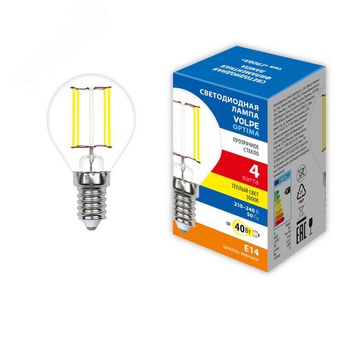 Лампа светодиодная LED-G45-4W-3000K-E14-CL-SLF - фото 2