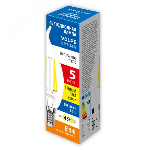 Лампа светодиодная, форма свеча на ветру, 5 Вт прозрачная, теплый белый свет (3000К). VOLPE - фото 2