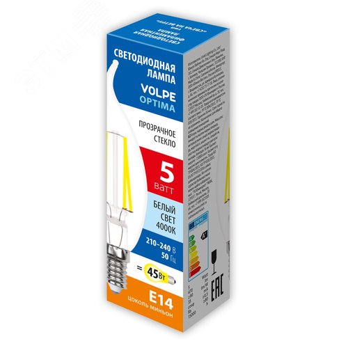 Лампа светодиодная, форма свеча на ветру, 5 Вт прозрачная, белый свет (4000К), ТМ Volpe - фото 2