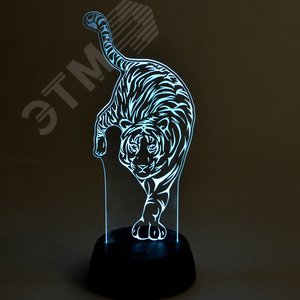 Светильник декоративный ULI-M506 RGB/3AA TIGER/BLACK с эффектом 3D Тигр на батарейках 3AA (не в/к) 1 светодиод RGB свет - фото 3