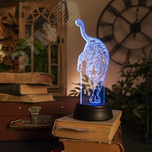 Светильник декоративный ULI-M506 RGB/3AA TIGER/BLACK с эффектом 3D Тигр на батарейках 3AA (не в/к) 1 светодиод RGB свет - фото 2