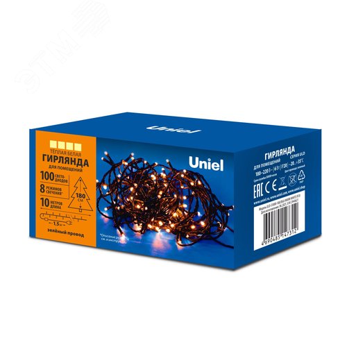 Гирлянда светодиодная ULD-S1000-100/DGA WARM WHITE IP20 10 м 100 светодиодов теплый белый свет зеленый провод - фото 6