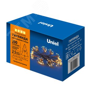 Гирлянда светодиодная Звезда 2,5м 200 светодиодов теплый белый Провод прозрачный ULD-S0250-200/S TA WARM WHITE IP44 STARBURST - фото 5