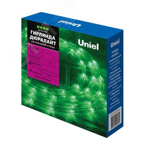 Изображение товара Гирлянда светодиодная Дюралайт ULD-D50 8M/С08 IP44 GREEN 8м С контроллером Зеленый свет Провод белый ТМ (шт)