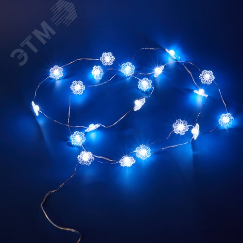 Гирлянда светодиодная на батарейках 2AA не в комплекте Снежинки мини 1,9м 20 светодиодов Белый свет прозрачный провод TM ULD-S1900-020/STB/2AA WHITE IP20 SNOWFLAKES MINI - фото 1