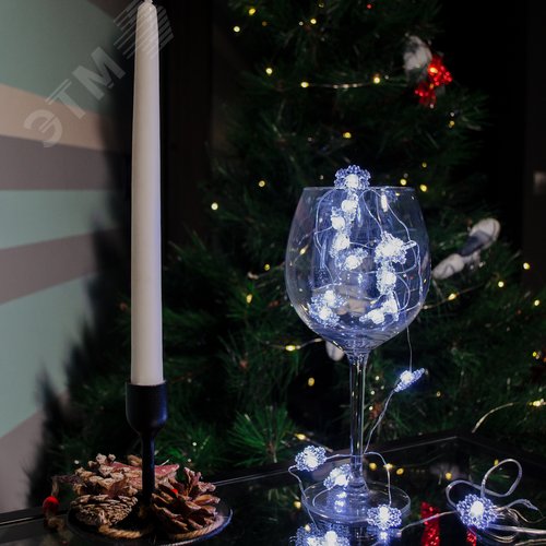 Гирлянда светодиодная на батарейках 2AA не в комплекте Снежинки мини 1,9м 20 светодиодов Белый свет прозрачный провод TM ULD-S1900-020/STB/2AA WHITE IP20 SNOWFLAKES MINI - фото 5