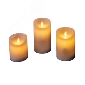 Фигура светодиодная Свеча на батарейках 2AA (не в/к) в составе набора из 3 штук Диммируемые 1 светодиод Теплый белый свет Пульт ДУ (в/к) ULD-F055 WARM WHITE RC CANDLE SET3 - фото 1