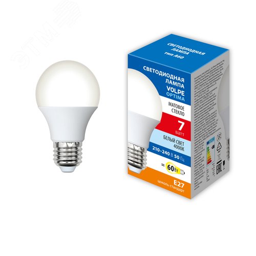 Лампа светодиодная LED-A60-7W/4000K/E27/FR/SLS Форма A матовая (4000K) - фото 3