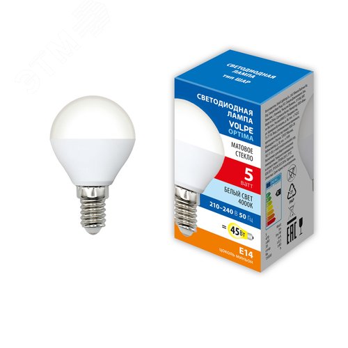 Лампа светодиодная Форма шар матовая Белый свет 4000K LED-G45-5W/4000K/E14/FR/SLS - фото 3