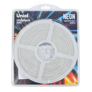 Лента светодиодная гибкая герметичная. NEON ULS-N01-2835-120LED/m-6mm-IP67-DC12V-9W/m-5M-6500K катушка 5м в блистере дневной белый свет 6500K - фото 4