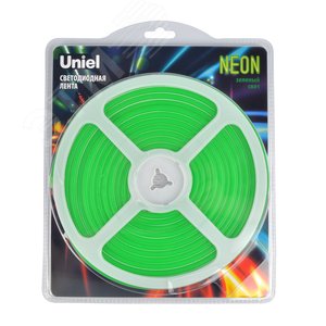 Лента светодиодная гибкая. NEON ULS-N01-2835-120LED/m-6mm-IP67-DC12V-9W/m-5M-GREE катушка 5 м в блистере зеленый свет - фото 4