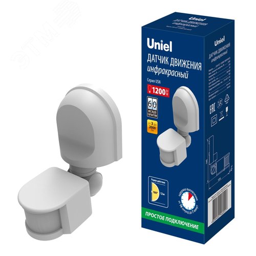 Датчик движения ИК 12 м 10 секунд - 7 минут IP44 белый USN-R21 1200W/180R WHITE - фото 3