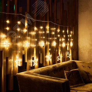 Гирлянда Занавес фигурный светодиодный 3х07м 138 светодиодов теплый белый свет прозрачный провод ULD-E3007-138/DTA WARM WHITE IP20 STARS-2 TM - фото 5