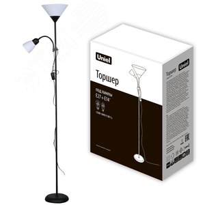 Торшер UML-T520 E27+E14 BLACK/WHITE напольный под лампу Е27 и Е14 2х60W черный/белый - фото 8