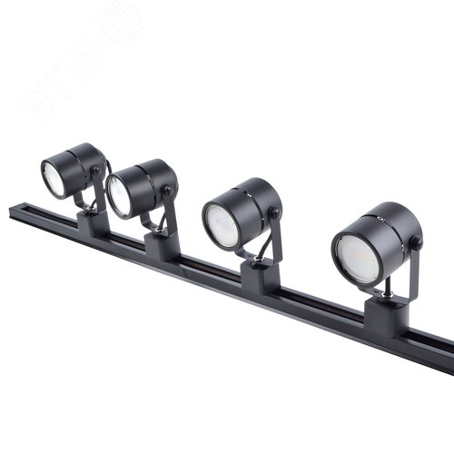 Светильник-прожектор трековый тм Volpe UBL-Q321 GU10/K BLACK SET41 , в составе набора из 4 шт., на шинопроводе 1м, с коннектором, под лампу GU10. Корпус черный - фото 1
