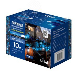Гирлянда светодиодная с эффектом мерцания 10 м Соединяемая 120 светодиодов Синий и белый свет черный провод ULD-S1000-120/TBK BLUE-WHITE IP67 ТМ - фото 5