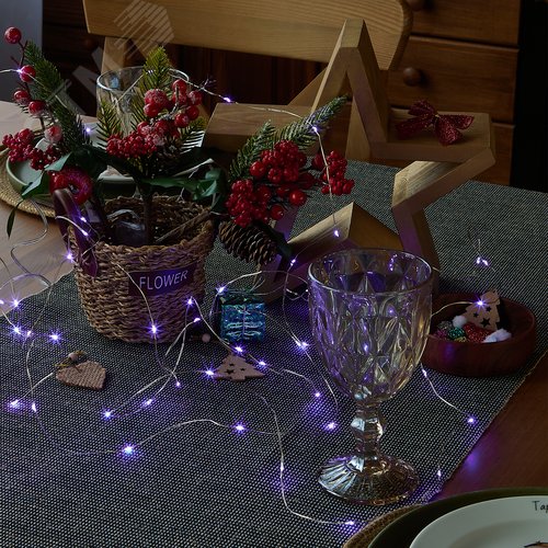 Гирлянда светодиодная Роса на батарейках 2AA не в комплекте 2 м 20 светодиодов фиолетовый свет медный провод ULD-S0200-020/SСB/2AA PURPLE IP20 DEW - фото 9