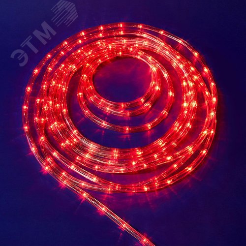 Гирлянда светодиодная Дюралайт 15 м Коннектор в комплекте Красный свет черный провод ТМ ULD-D50 15M/С08 IP44 RED - фото 2