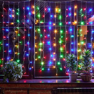 Гирлянда Занавес светодиодный с эффектом мерцания 3х2 м 264 светодиода разноцветный свет прозрачный провод MULTI IP44 - фото 4