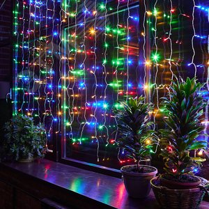 Гирлянда Занавес светодиодный с эффектом мерцания 3х2 м 264 светодиода разноцветный свет прозрачный провод MULTI IP44 - фото 5