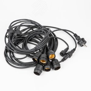 Гирлянда для освещения теплиц 5 м + 3 м сетевой шнур, 6 подвесов 1м с патроном E27, 100 см шаг, черная - фото 3