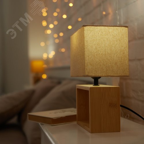 Светильник настольный UML-B401 E27 LIGHT GREY/WOOD декоративный под лампу Е27, 40W. Механический выключатель. Светло-серый. - фото 10