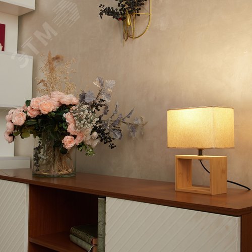 Светильник настольный UML-B401 E27 LIGHT GREY/WOOD декоративный под лампу Е27, 40W. Механический выключатель. Светло-серый. - фото 12