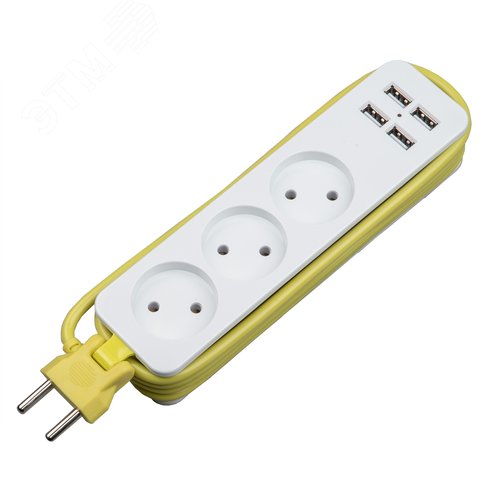 Изображение товара Удлинитель Travel шнур 1,8м 3 гнезда 10А без заземления 4 USB 3,1А белый с салатовым ТМ S-CT3-1,8U WHITE/GREEN (шт)