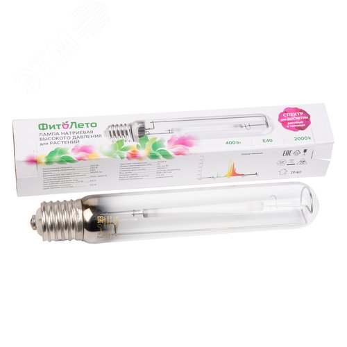 Лампа натриевая высокого давления для растений Форма T прозрачная 400 Вт Цоколь Е40 Теплый белый свет 2000К + спектр для фотосинтеза Картон ТМ ФитоЛето HSL-T48-400/2000K/E40/CL PLANT - фото 6